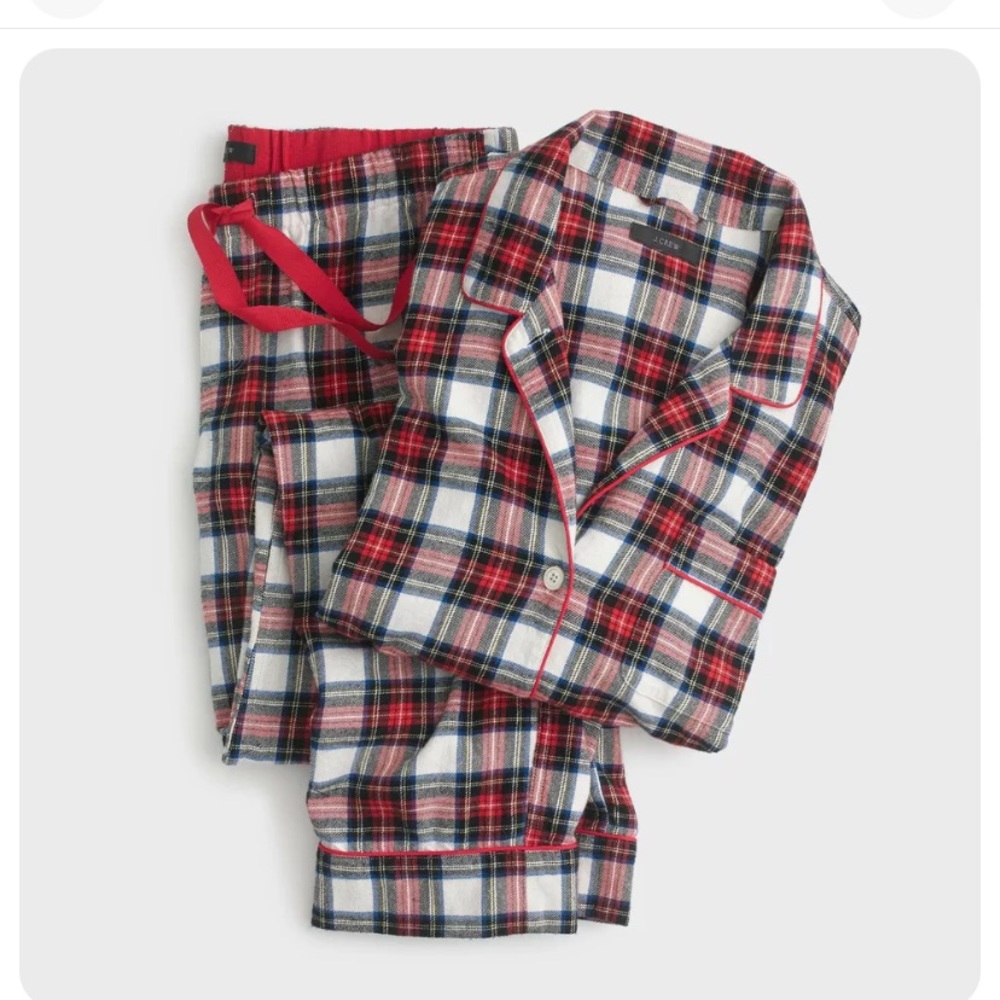 J Crew flannel pajama set in white out plaid, size small